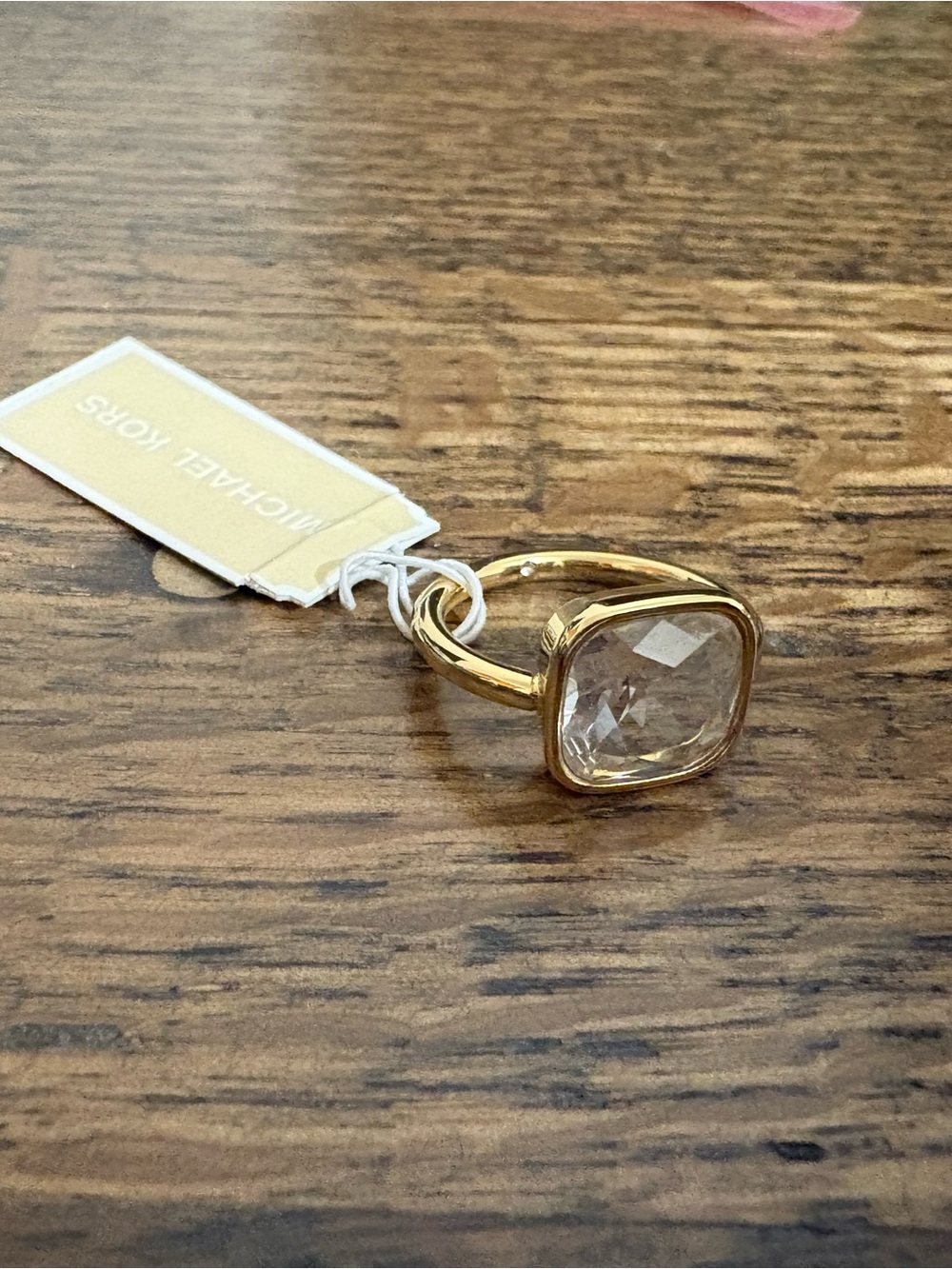 Michael Kors Gold-Tone Cushion-Cut Crystal Solitaire Pinky / Midi Ring - Size 3